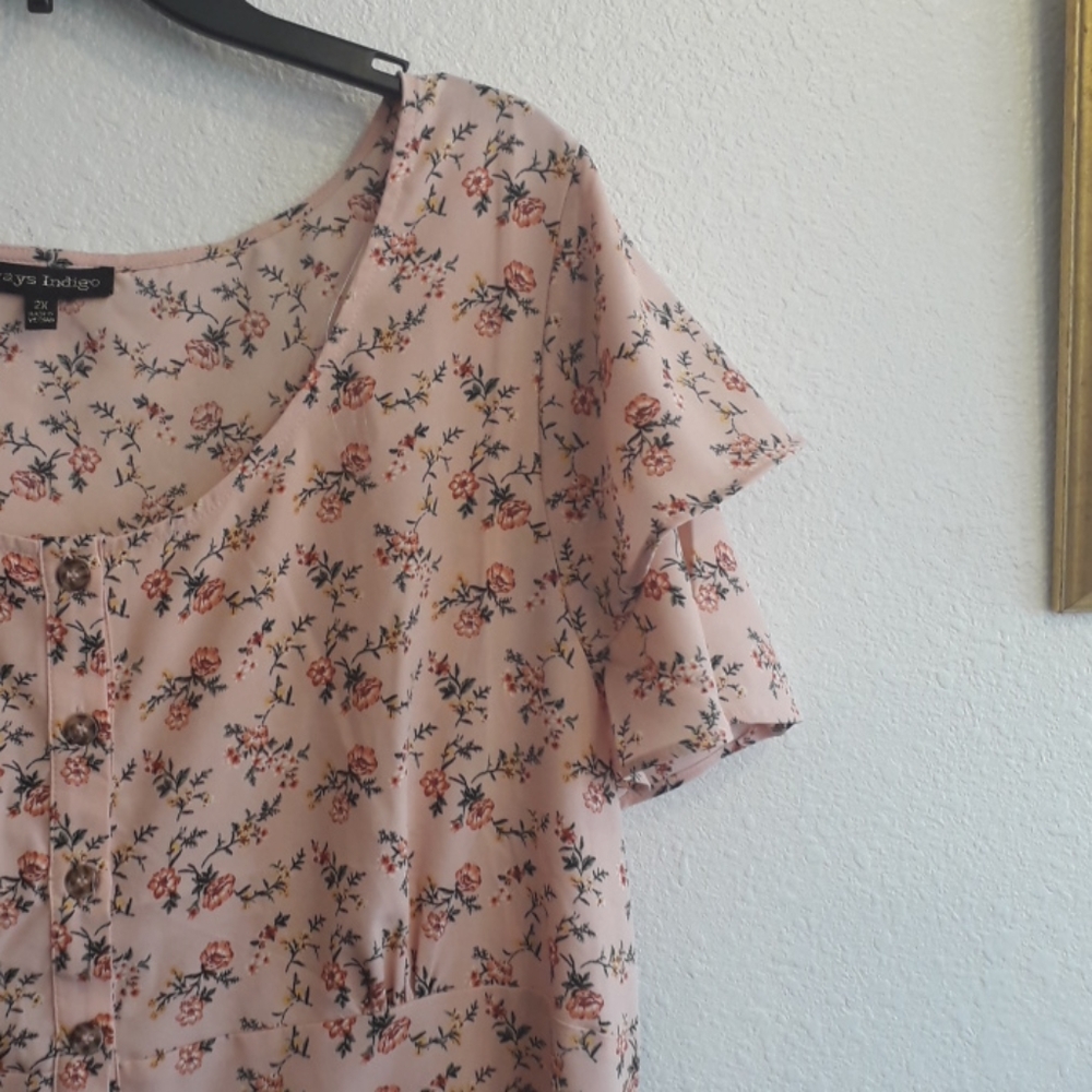 Always Indigo Ditsy Floral Blush Pink Plus Size Retro Style Dress - Picture 5 of 11